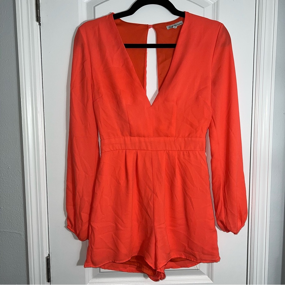 Vibrant Coral Long Sleeve Romper